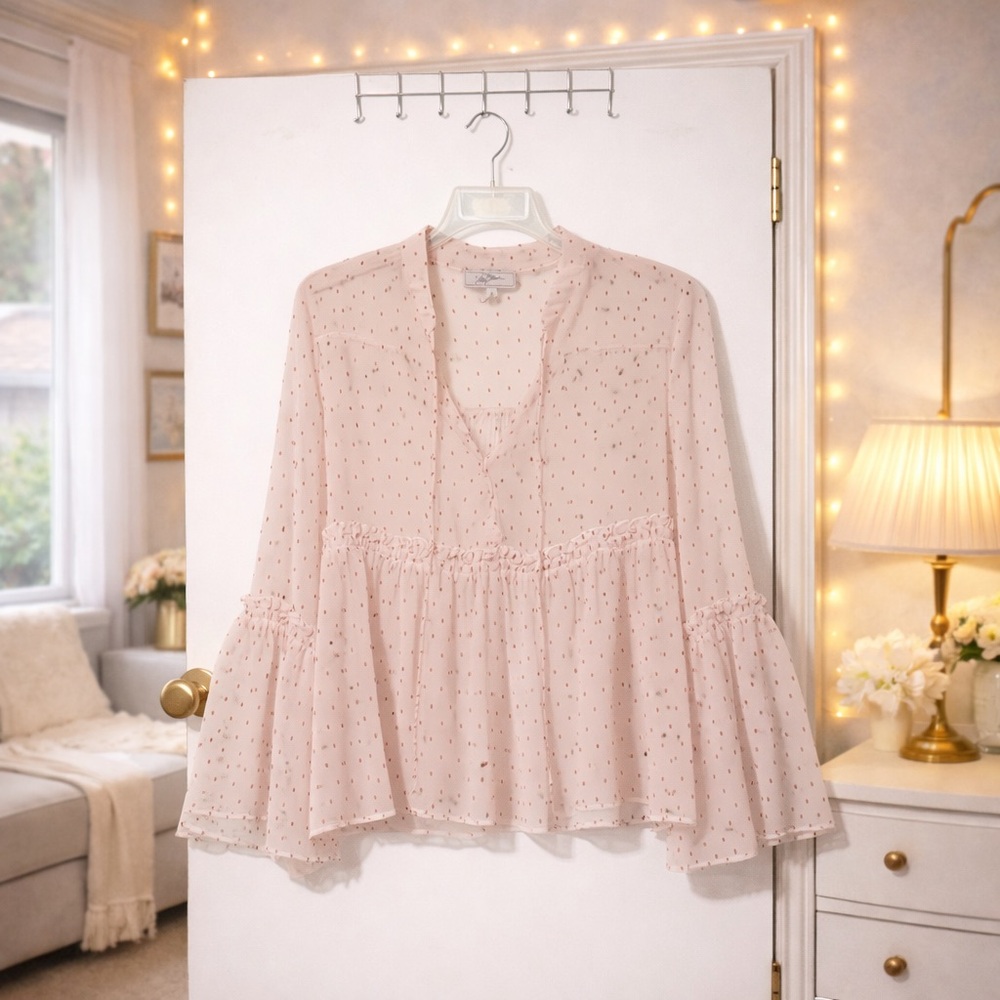 ✨ Libby Edelman Swiss Dot Baby Doll String Blouse Size S